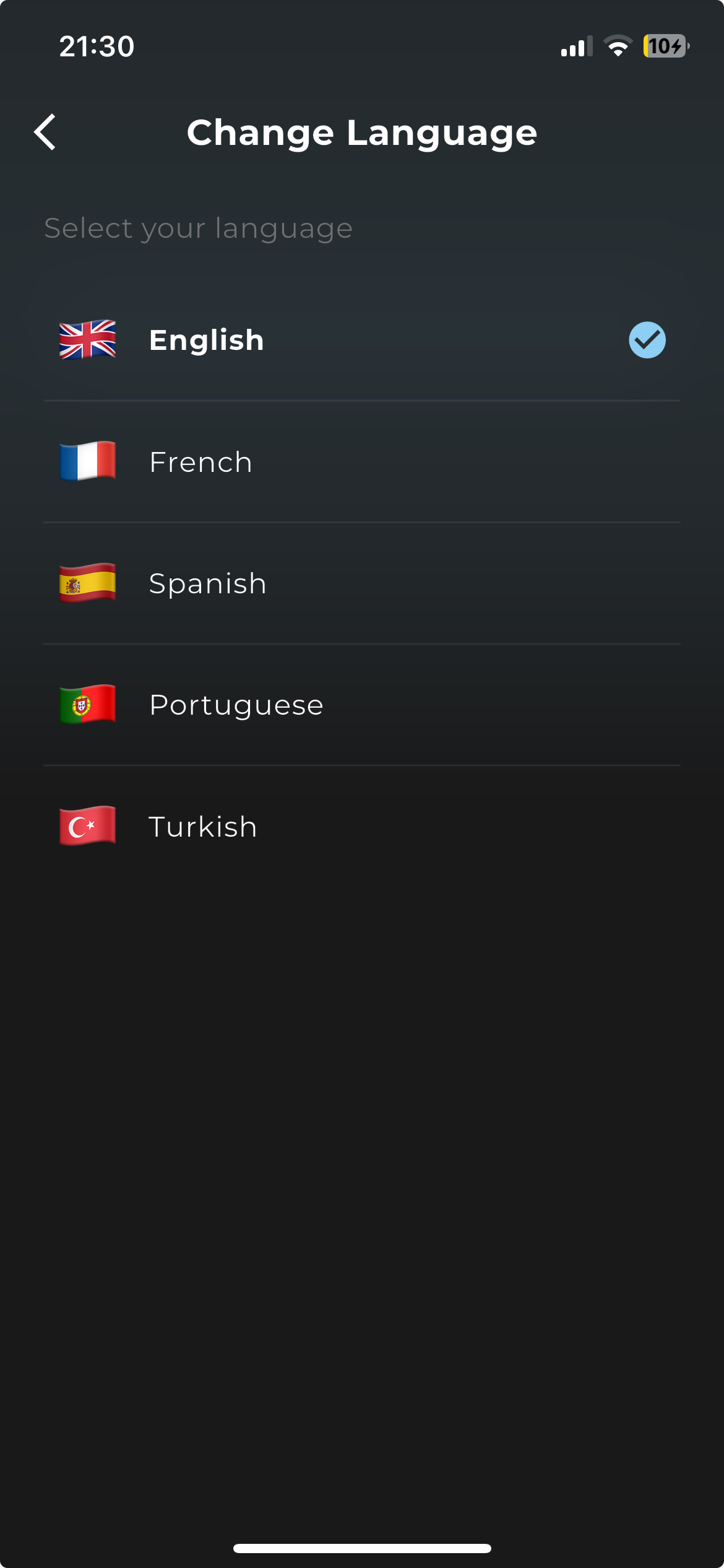 EDGE IPTV language selection screen with multiple language options